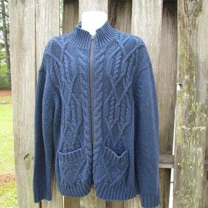 Orton Brothers Clothing Co Blue Speckled Cable Knit Sweater Full zip Medium